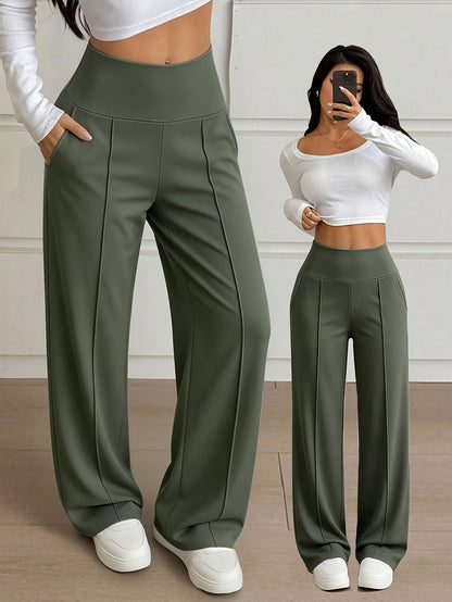 Women’s High-Waist Wide-Leg Stretch Trousers for Spring/Fall