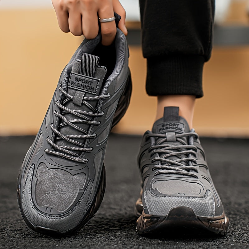 Men's Casual Sneakers - Breathable Low-Top Lace-Up Design, Durable PU Upper  Cushioned PVC Sole for All-Season Comfort - Black with Yellow Accents - Ideal for Running, Hiking, Daily Wear, Hiking Footwear, Stylish Contrast Ac