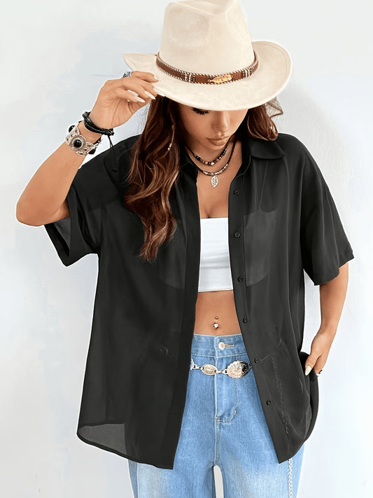 Vintage Sheer Casual Shirt for Women, Lightweight Spring Style