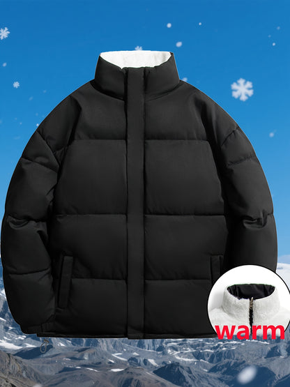 Men's Dual-Sided Insulated Jacket with Full-Zip Closure & Stand Collar - Reversible Winter Coat with Warm Filling, Machine Washable, White & Black Outer Layers, Casual & Formal Outerwear for Skiing, Snowboarding, Everyday Use