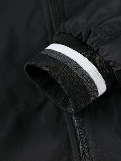 Men'S Winter Jacket with Detachable Hood - Warm Fleece-Lined Zip-Up Coat, & Orange Contrast Design, Polyester Lining, Regular Fit for Cold Weather, Casual Outerwear, Durable Zipper Closure