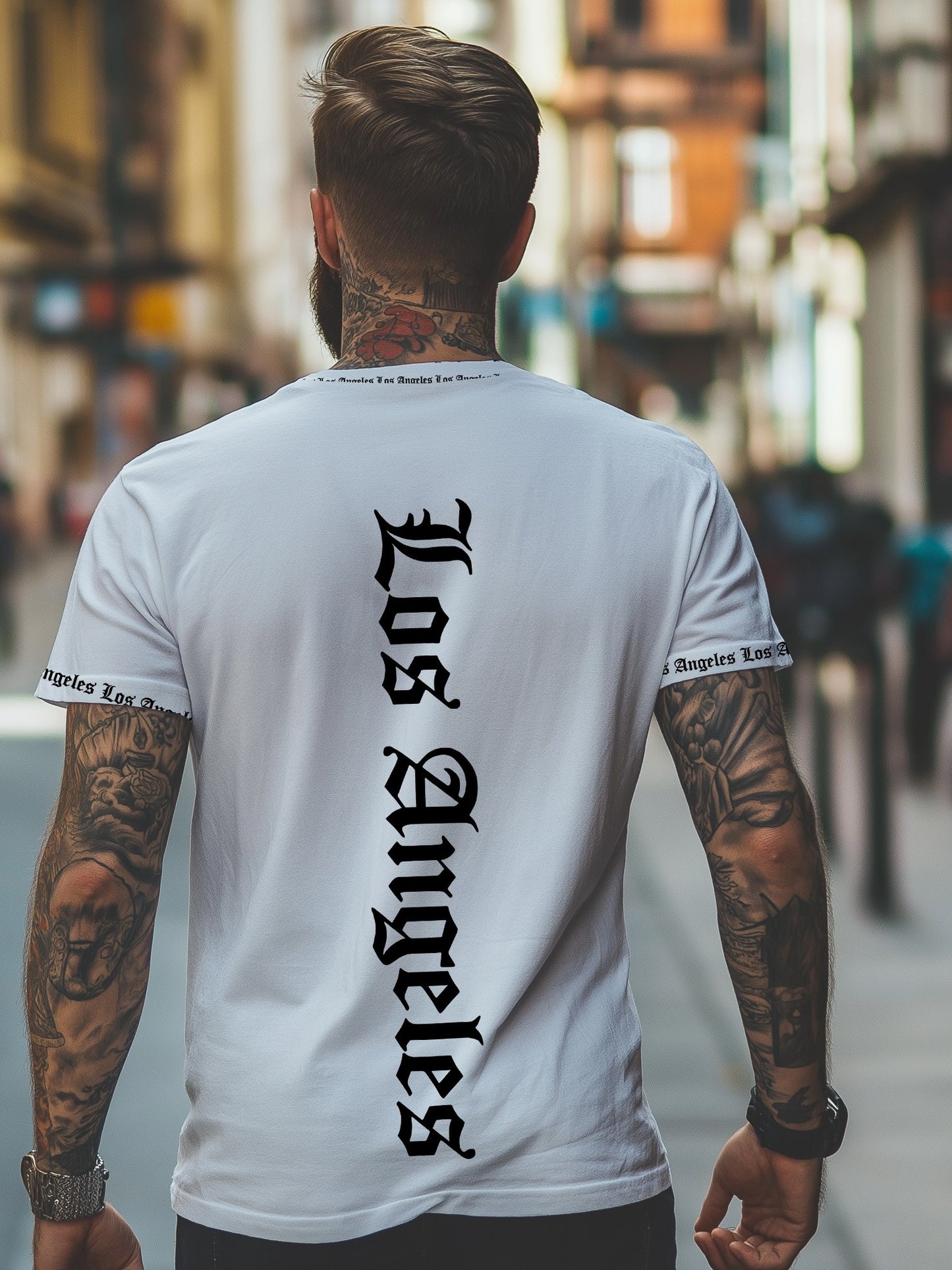 OBM Men's Casual Los Angeles Graphic Print T-Shirt - 100% Polyester Summer Short Sleeve Tee, Breathable Round Neck Regular Fit Machine Washable, Everyday Comfort, Bold Text Style, Smooth Texture