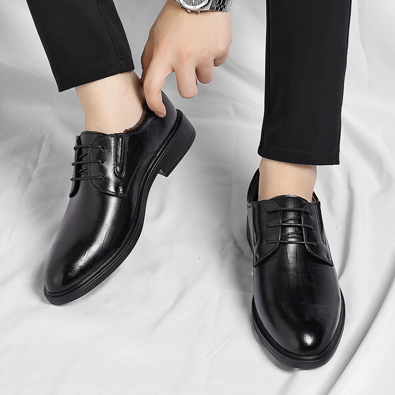 Men'S Winter Warm Business Dress Shoes - Thickened Lining & Non-Slip Rubber Sole, Low-Top Oxford Lace-Up Shoes with Cushioned Insole, Lightweight & Wear-resistant For Cold Weather, Weddings, Formal Events - Elegant Design, Cl