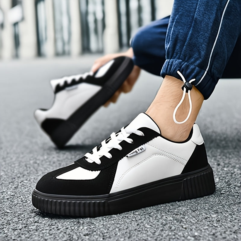 Unisex Black and White Casual Lace-Up Sneakers for Spring/Fall