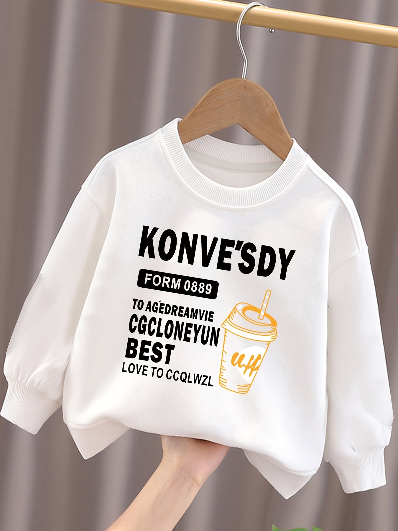 Kids Cotton Crew Neck Alphabet Sweatshirt for Spring & Fall