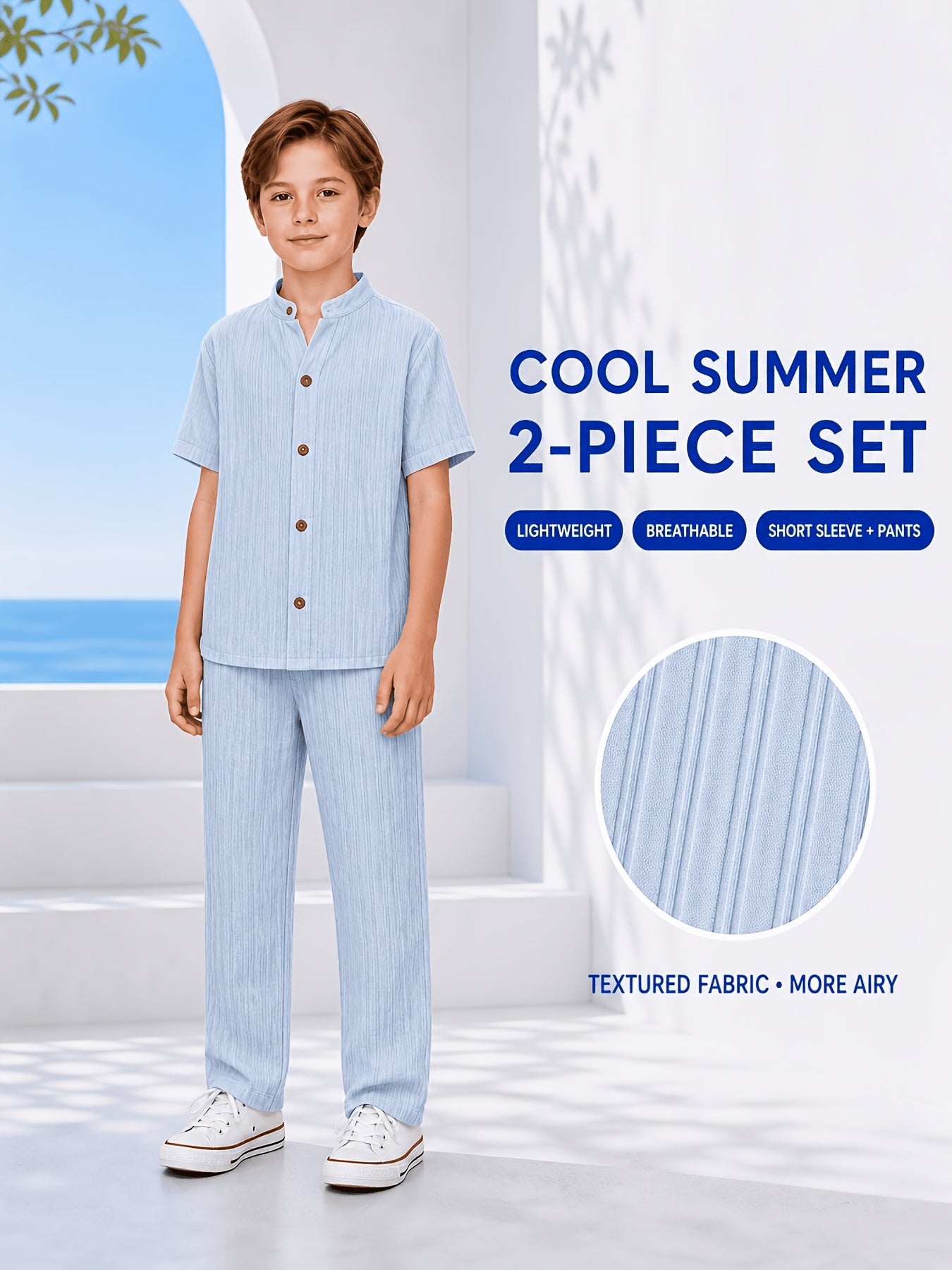 Boys' Vintage Chinese-Style Summer Set with Breathable Fabric