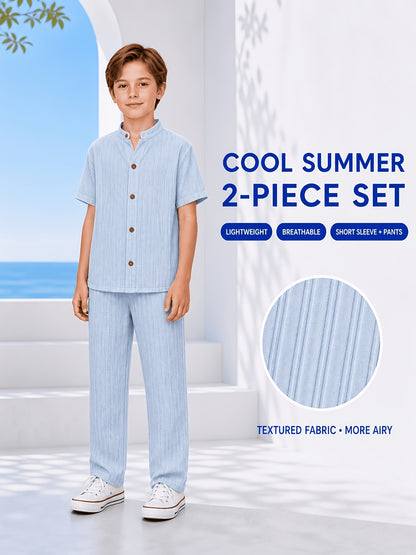 Boys' Vintage Chinese-Style Summer Set with Breathable Fabric