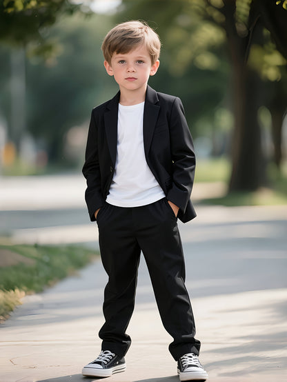 Boys Black Casual Suit Set – Blazer and Pants for School & Events