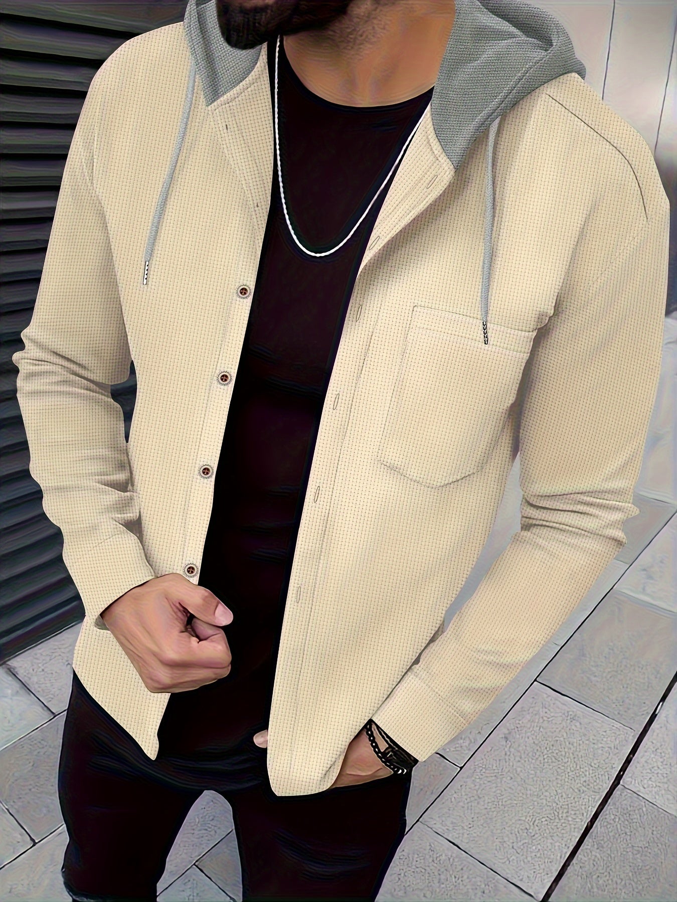 Men's Casual Hooded Jacket - Soft, Breathable Polyester with Button-Up Design & Pockets | Perfect for Spring, Fall & Outdoor Activities, Long Sleeve, Fashion, Daily, Leisure Style, Conventional Version