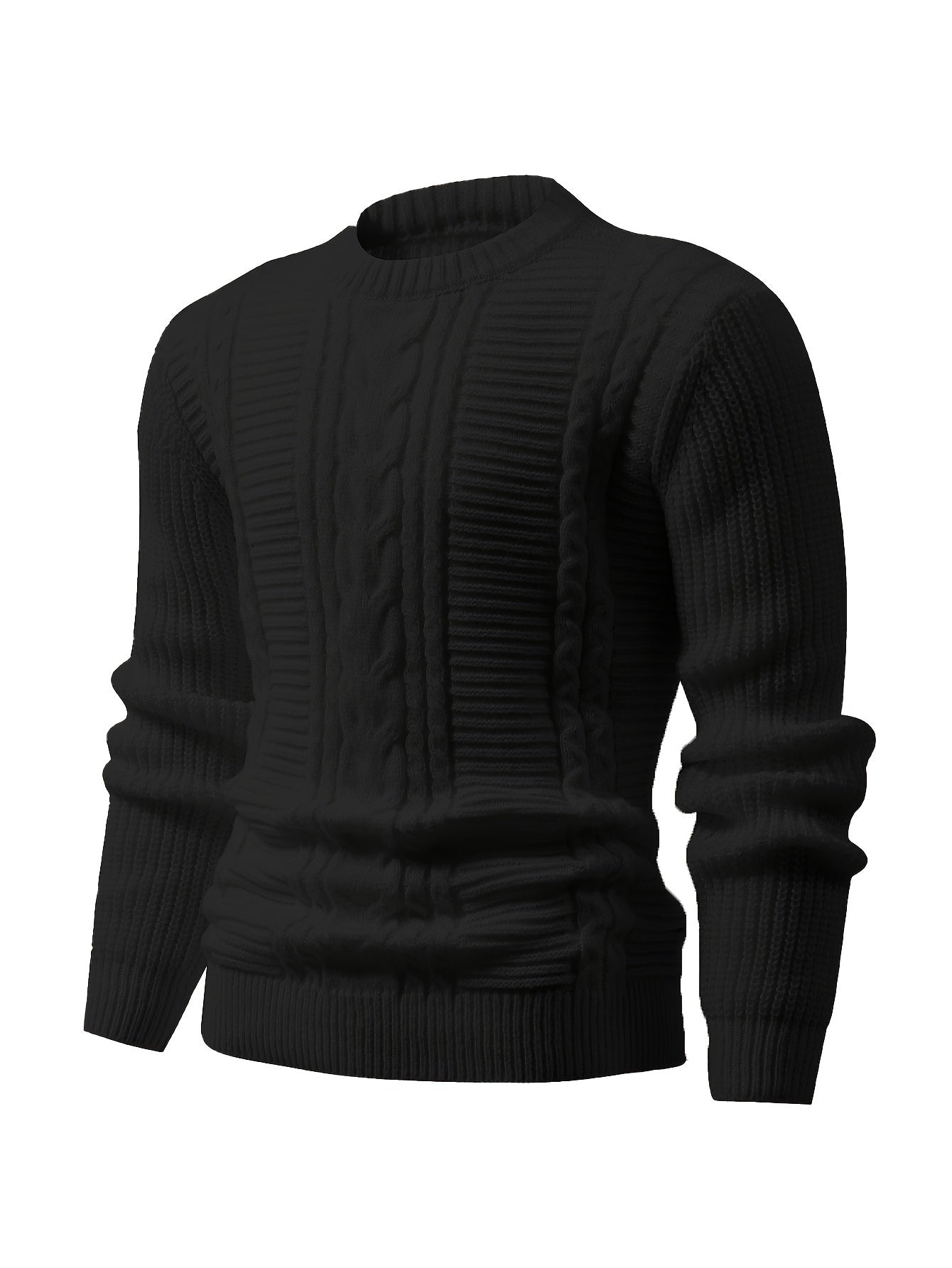 Men's Solid Color Ribbed Knit Sweater - High Elasticity Round Neck Long Sleeve, All-Season Comfort, Regular Fit Casual & Formal Wear, Easy Care Hand Wash/Dry Clean, Comfortable Fashion, Textured Fashion, Highelasticity Fabric