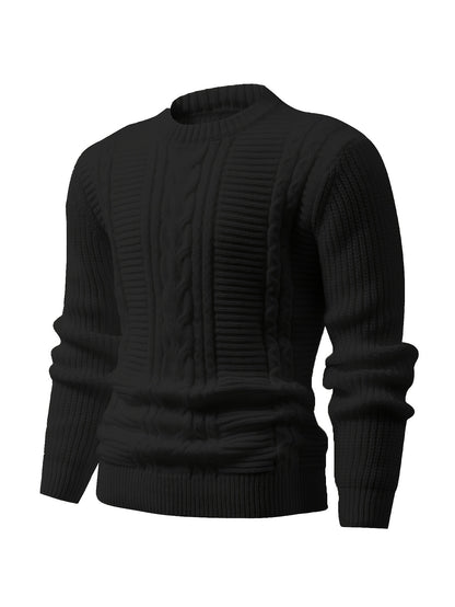 Men's Solid Color Ribbed Knit Sweater - High Elasticity Round Neck Long Sleeve, All-Season Comfort, Regular Fit Casual & Formal Wear, Easy Care Hand Wash/Dry Clean, Comfortable Fashion, Textured Fashion, Highelasticity Fabric