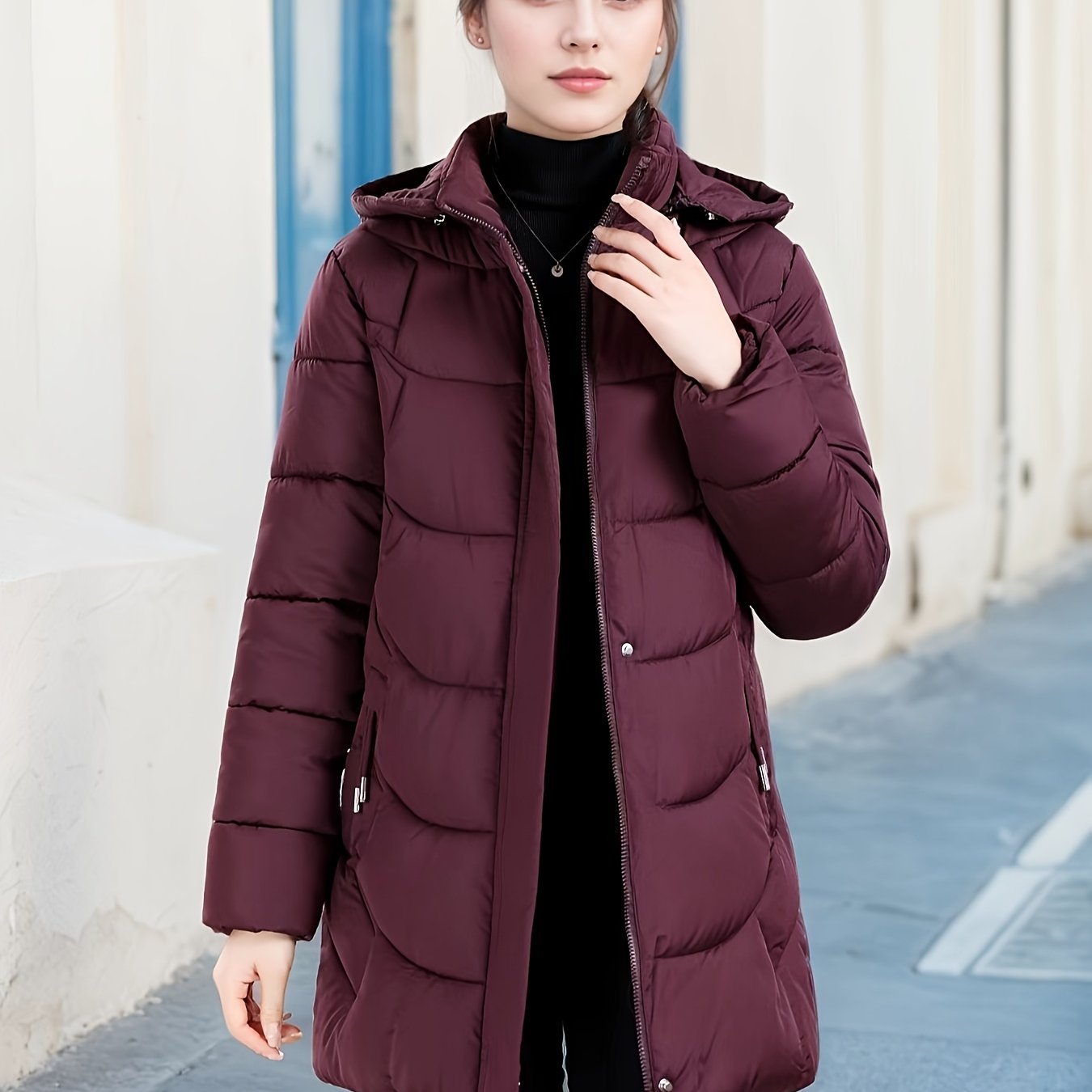 Women's Elegant Winter Jacket - Shearling-Like Bead-Like Button Closure Coat, Puffer-Free, Hand Washable Long Sleeve Outerwear for Cold Weather (Casual & Formal) - Black Jacket Without Belt/Hardware (Ready-to-Wear), Winter Ja