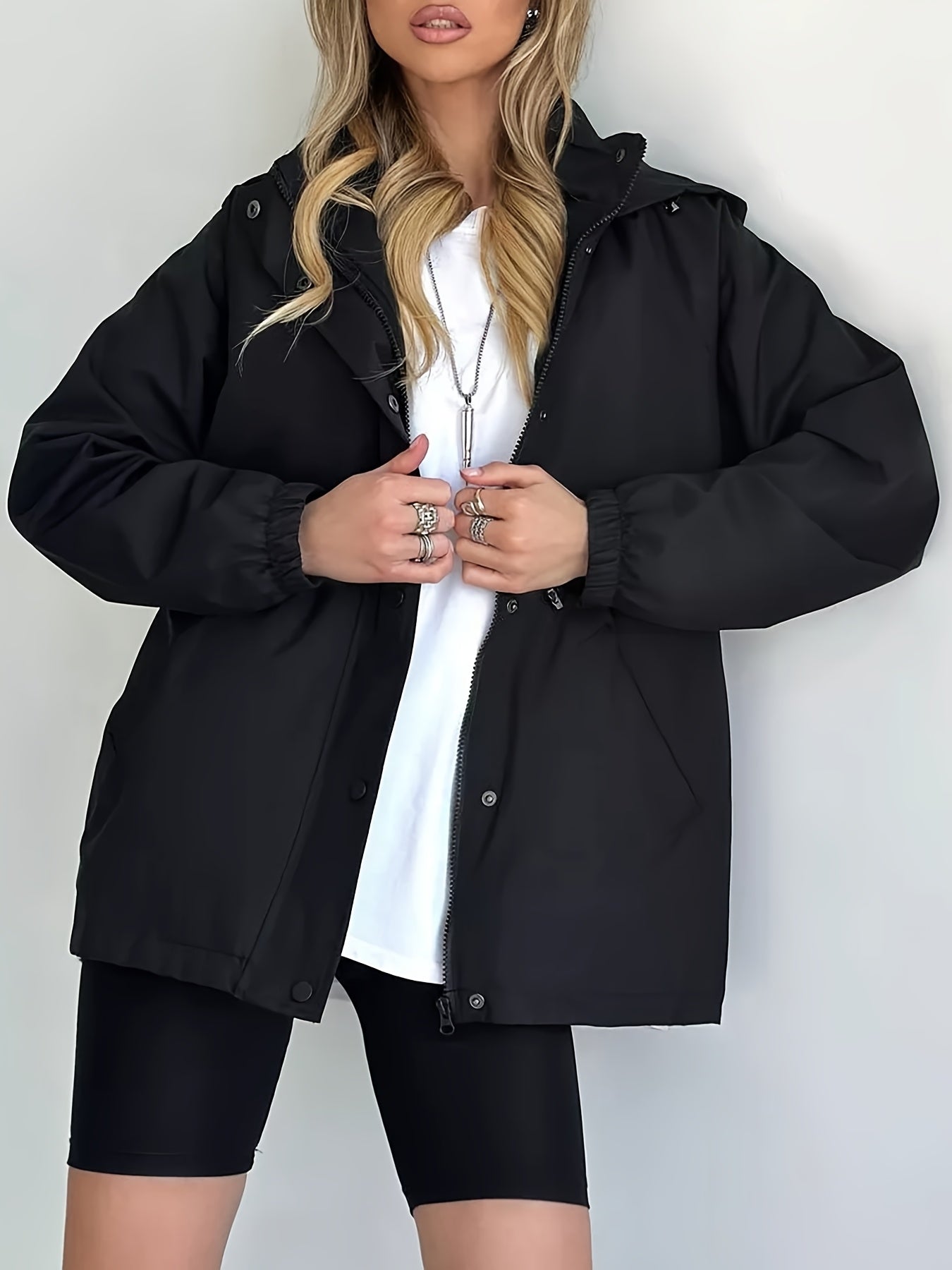 Autumn and Winter Women's Fashion Solid Color Windbreaker Jacket