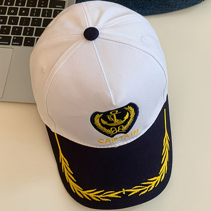 Unisex Navy-Style Captain Hat with Buckle and Curved Brim