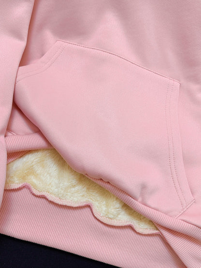 Women'S Plus Size Winter Warm Hooded Sweatshirt with Merry Christmas & Happy New Year Print - Thick Fleece-Lined Oversized Pullover, Cozy Casual Sweater for Christmas, Halloween Gifts, Christmas Sweatshirt, Festive Clothing,