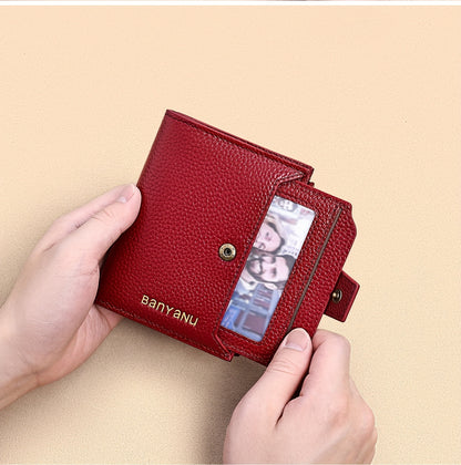 BANYANU Women'S Genuine Faux Leather Wallet - Red Lychee Grain Texture, Multi-Card Slots, Zippered Coin Pocket, Detachable ID Window, Compact Design for Everyday Use, Secure Coin Storage | Stylish Wallet | Synthetic