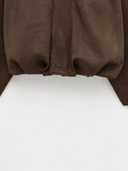 Women'S Vintage Bomber Jacket - Loose Fit Long Sleeve Zip-Up with Drop Shoulder Design, Brown Casual Outerwear for Fall/Winter, Non-Stretch Fabric, Perfect for Casual Attire, Autumn Winter Jacket | Vintage Bomber Style | Zipp