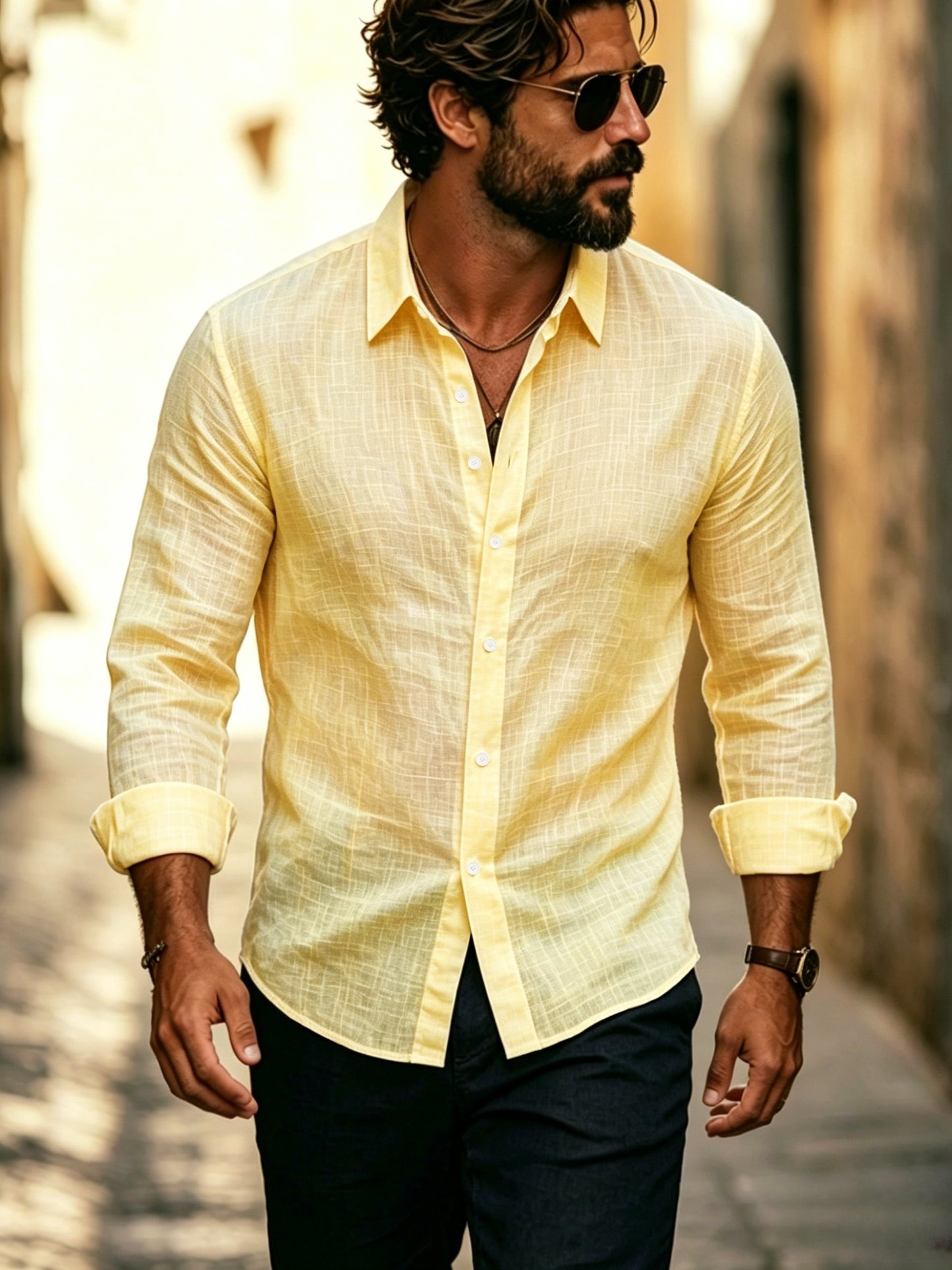 Men's Business Casual Long Sleeve Lyocell Shirt for Spring & Fall