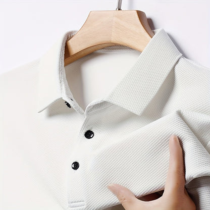 Men's Solid Short Sleeve And Lapel Collar Henley Shirt, Casual And Comfy Sports Tops For Summer Golf Wear And Outdoors Activities