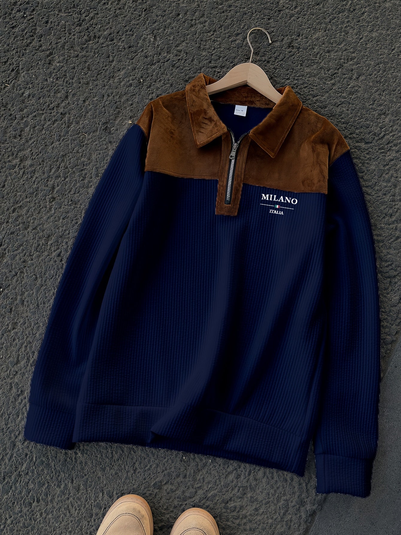 Men'S Casual Knit Sweater with Printed Lapel and Quarter Zip | Long Sleeve, Warm, Machine Washable, Perfect for Daily Wear and Gifts, Ideal for Christmas, Halloween, New Year