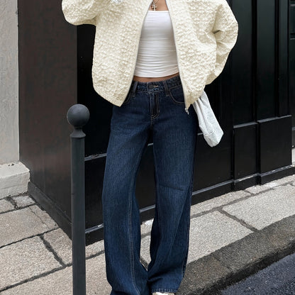 Solid Color Zip-Up Casual Jacket