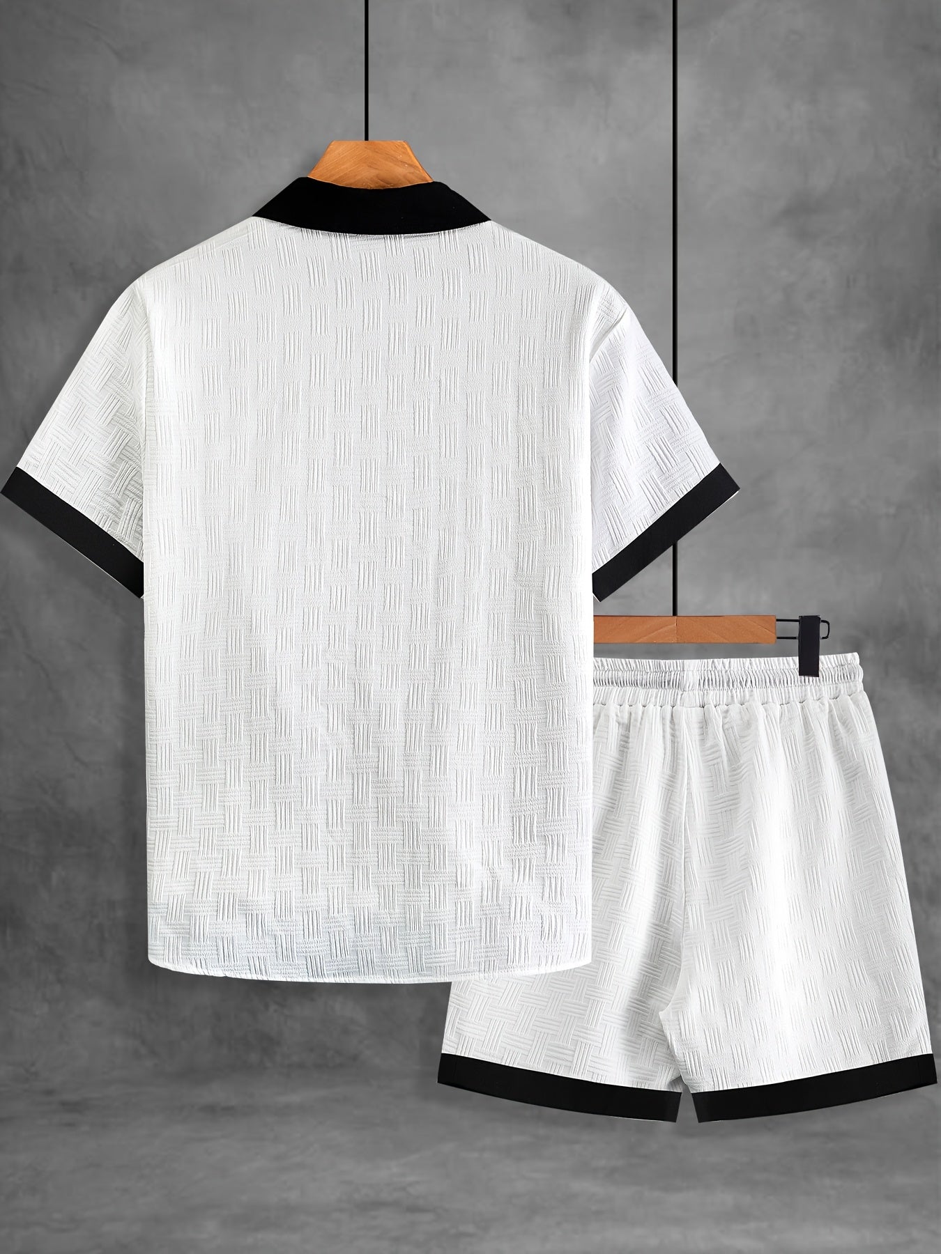 Men's Summer Casual Color-Blocked Button-Up Shirt & Shorts Set
