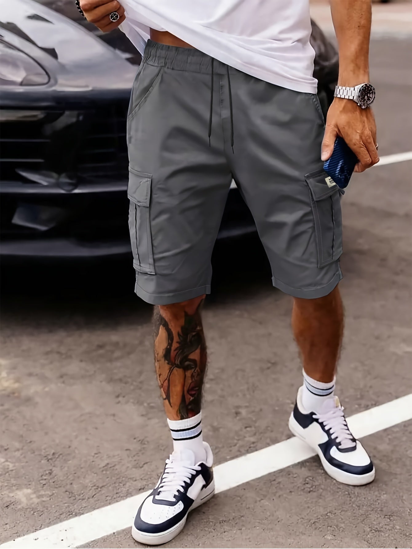 Men's Casual Summer Cargo Shorts with Elastic Waist and Pockets