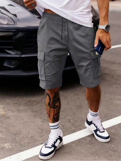 Men's Casual Summer Cargo Shorts with Elastic Waist and Pockets