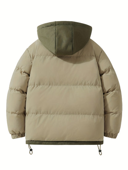 Men's Autumn and Winter Casual Fashion Faux Two-Piece Outerwear, Trendy Thickened Warm Comfortable Hooded Jacket