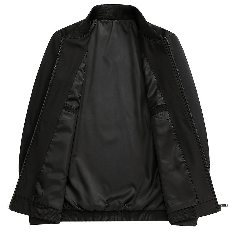 Men's Solid Burgundy (or other colors available) Slim-Fit Full-Length Zip-Up Jacket - Lightweight Business Casual Coat with Full-Length Zipper Closure, White Collar & Full-Length Zip Jacket for Office, Semi-Formal & Semi-Prof