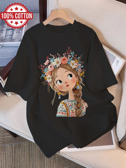 Women's Casual Cotton Graphic Print T-Shirt for Spring & Summer