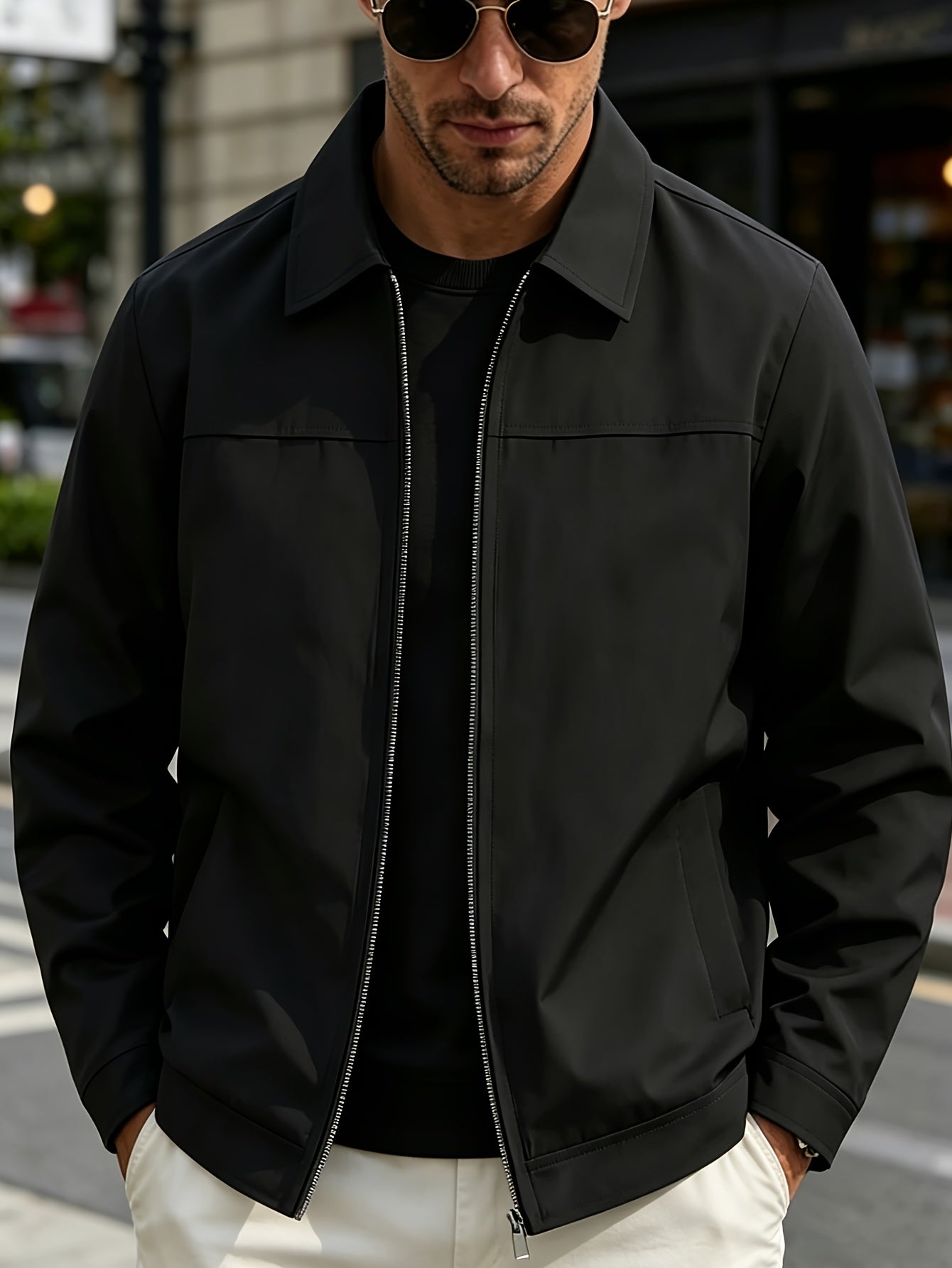 Men's Casual Lapel Collar Zipper Jacket - Lightweight Polyester