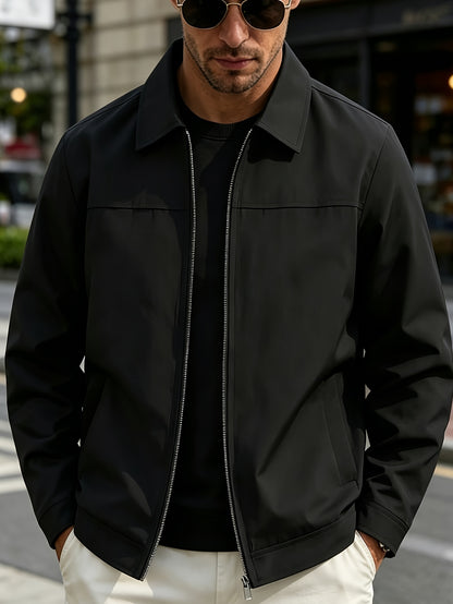 Men's Casual Lapel Collar Zipper Jacket - Lightweight Polyester