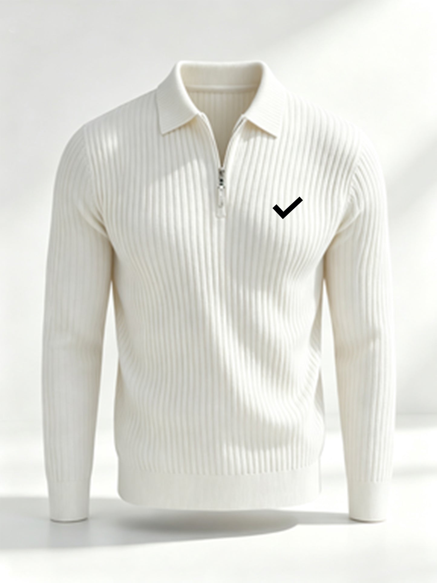 Men's Casual Long-Sleeve Ribbed Half-Zip Polo for Fall/Winter