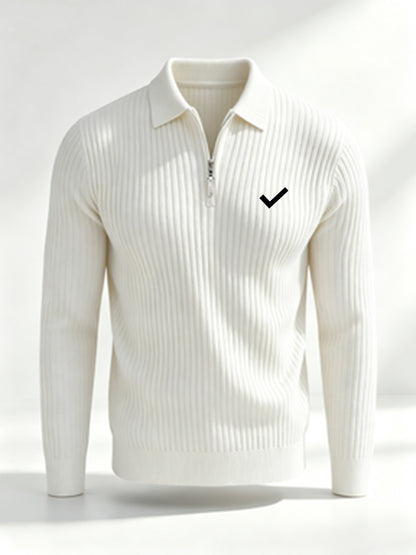 Men's Casual Long-Sleeve Ribbed Half-Zip Polo for Fall/Winter