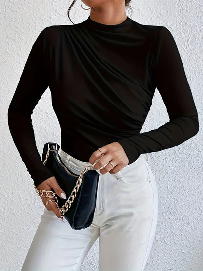 Women's Long Sleeve Bodycon Top with Half Turtleneck, Autumn/Winter
