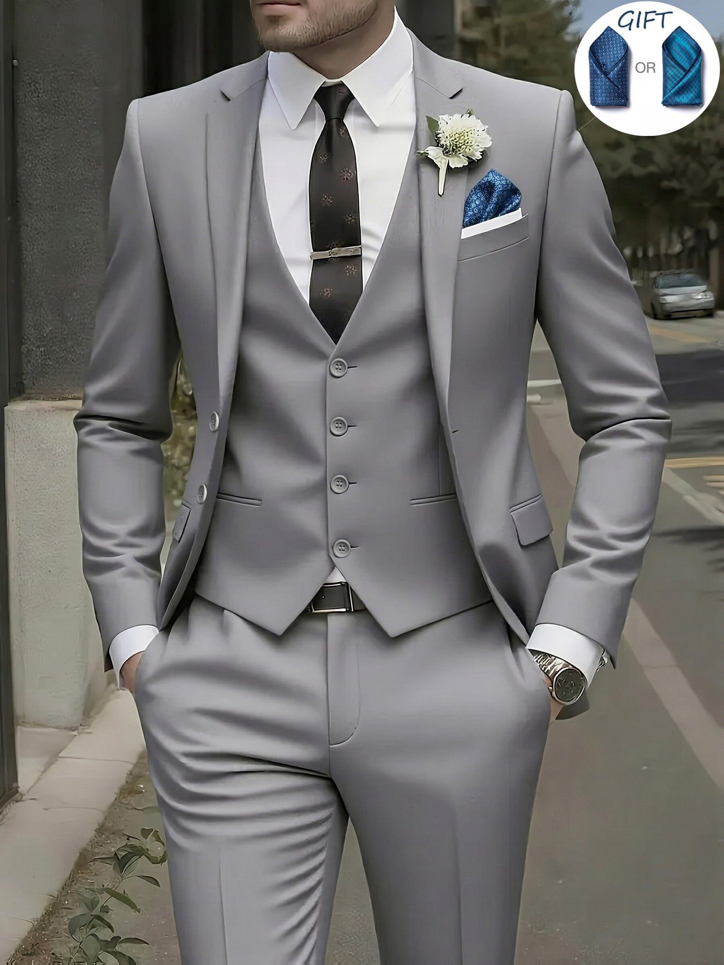 Men's 3-Piece Suit with Jacket, Vest & Pants - Stylish Formal Wear
