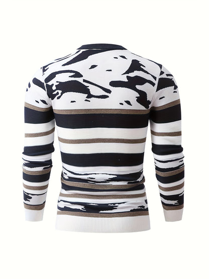 Timur OBM Men'S Fashion Original High-End Trendy Jacquard Knit Crew Neck Pullover