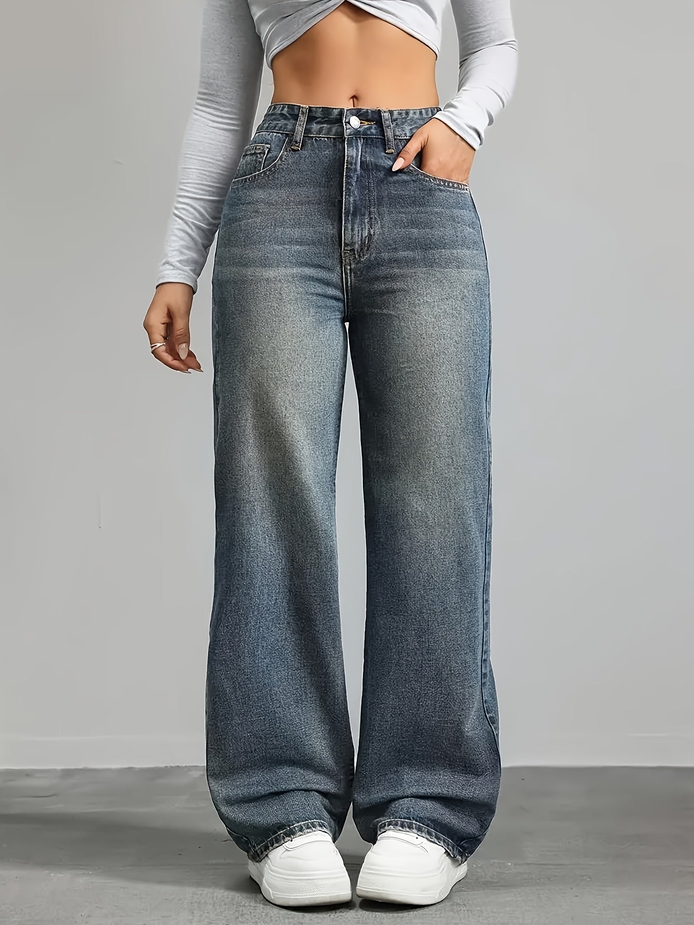 Women's High-Waist Retro Loose Straight-Leg Denim Jeans