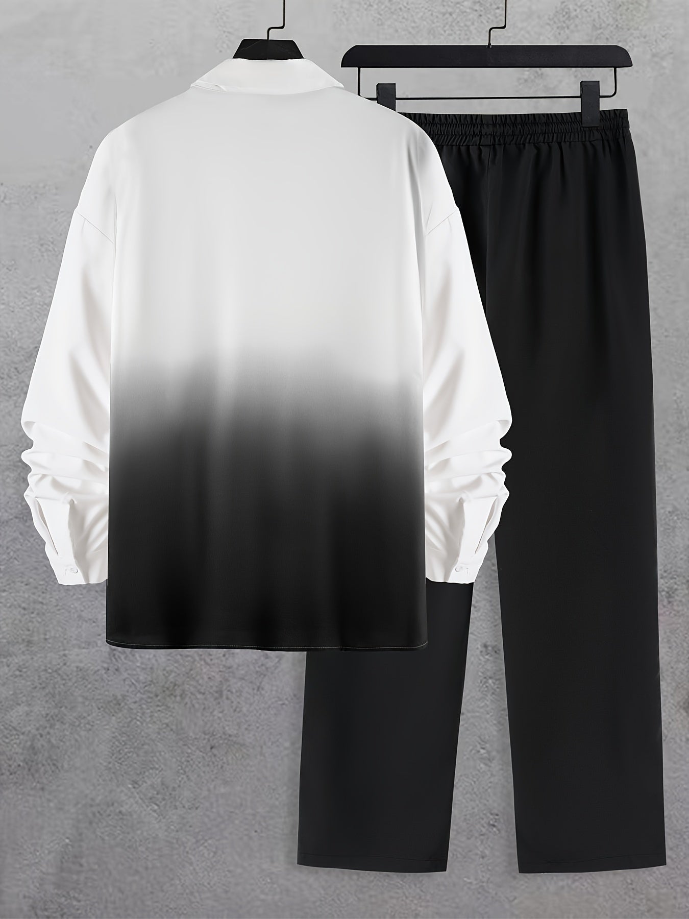 Men's Trendy Gradient Print Collar Long Sleeve Shirt and Pants Fashion Set
