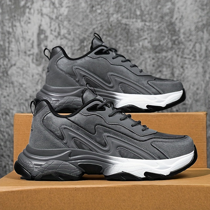 Men's Casual Athletic Sneakers - Lightweight, Breathable Running Shoes with Soft PU Sole for Outdoor Activities, Lace-Up Closure, Striped/Plaid Design, Casual Running Shoes | Sporty Midtop Sneakers | Pu Upper Sneakers - ayq