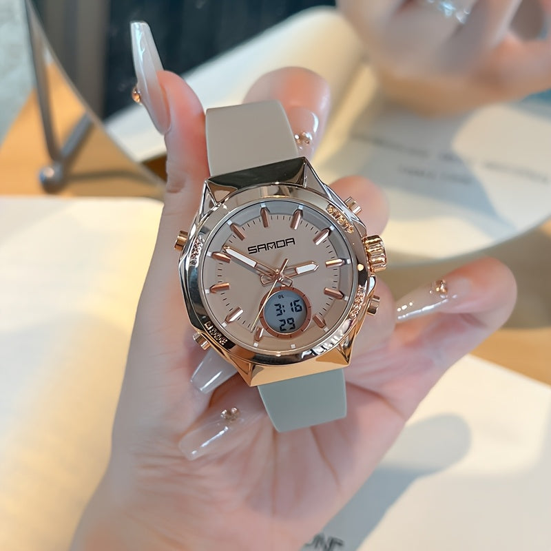 Minimalist Women's Digital Watch with Silicone Band and Alarm