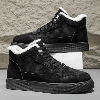 Men's Winter Warm Mid-Top Sneakers - Heavy-Duty Insulated Ankle Shoes with Thick Traction PVC Sole, Upper & Grey/White Beige Lining for Outdoor, Hiking, Skateboarding & Casual (Cold Weather) - Lace-Up Boots, Shoes For Men