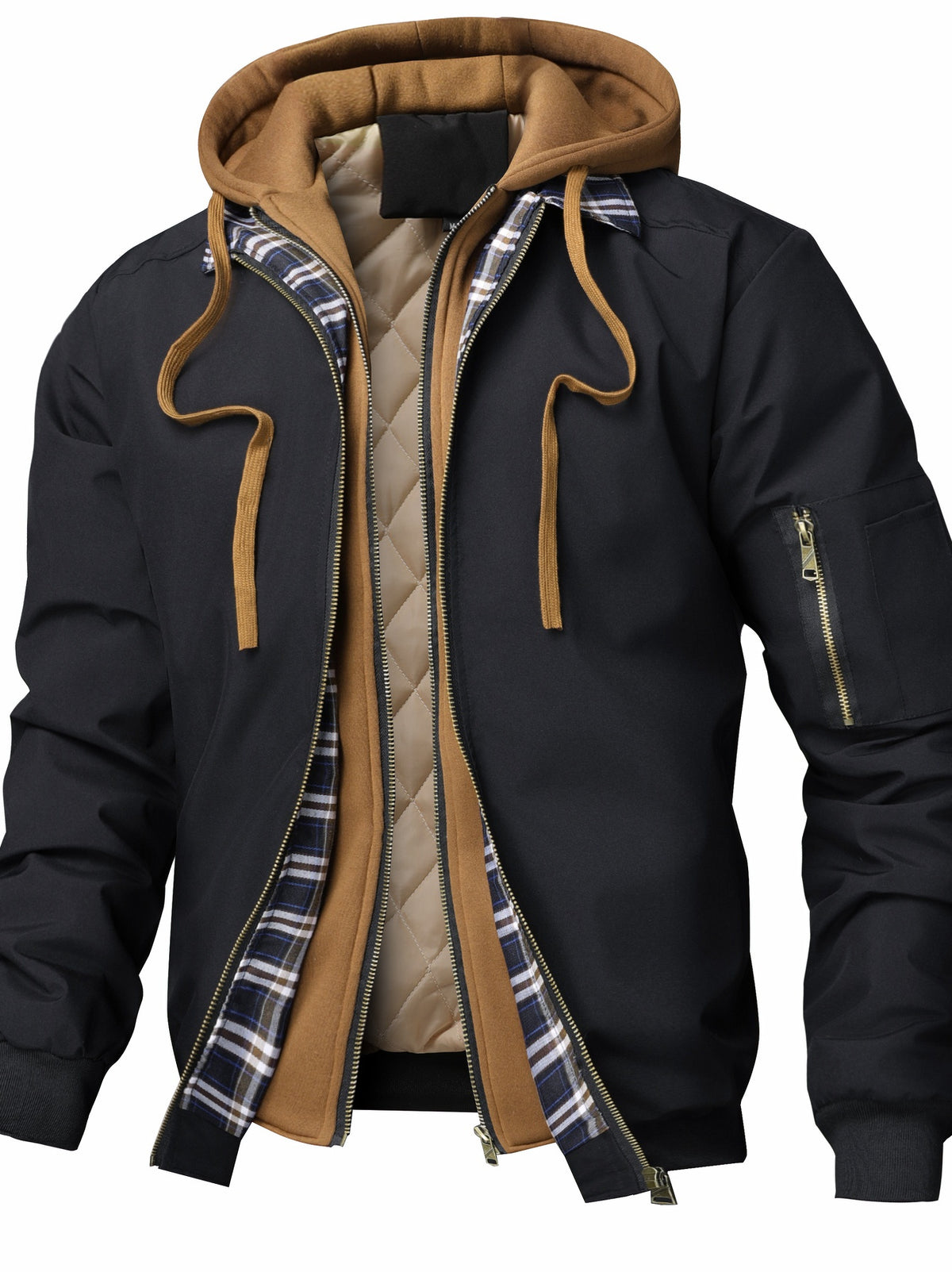 Men's Casual Solid Color Zipper Jacket with Hood for Spring-Fall