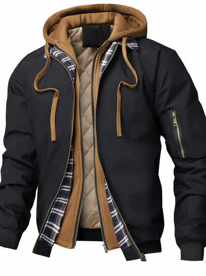 Men's Casual Solid Color Zipper Jacket with Hood for Spring-Fall