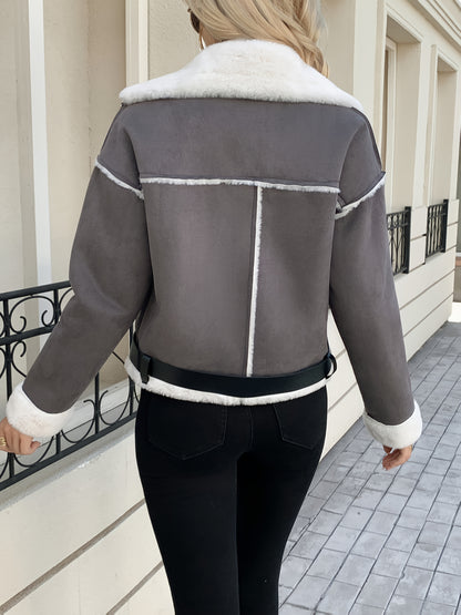 Women's Winter Jacket Thick Coat with White Fur Collar & Cuff - Elegant Brown Outerwear, Belted Waist (No-Stretch) for Fall/Winter, Machine Washable Cold Weather Jacket (No) - Coat for Dresses/Skirts