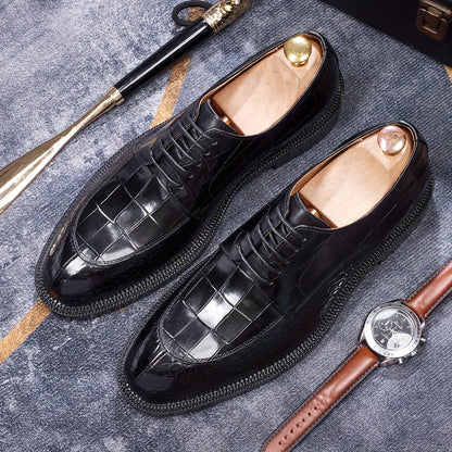 Men's Cowhide Casual Business Shoes with Crocodile Stitching