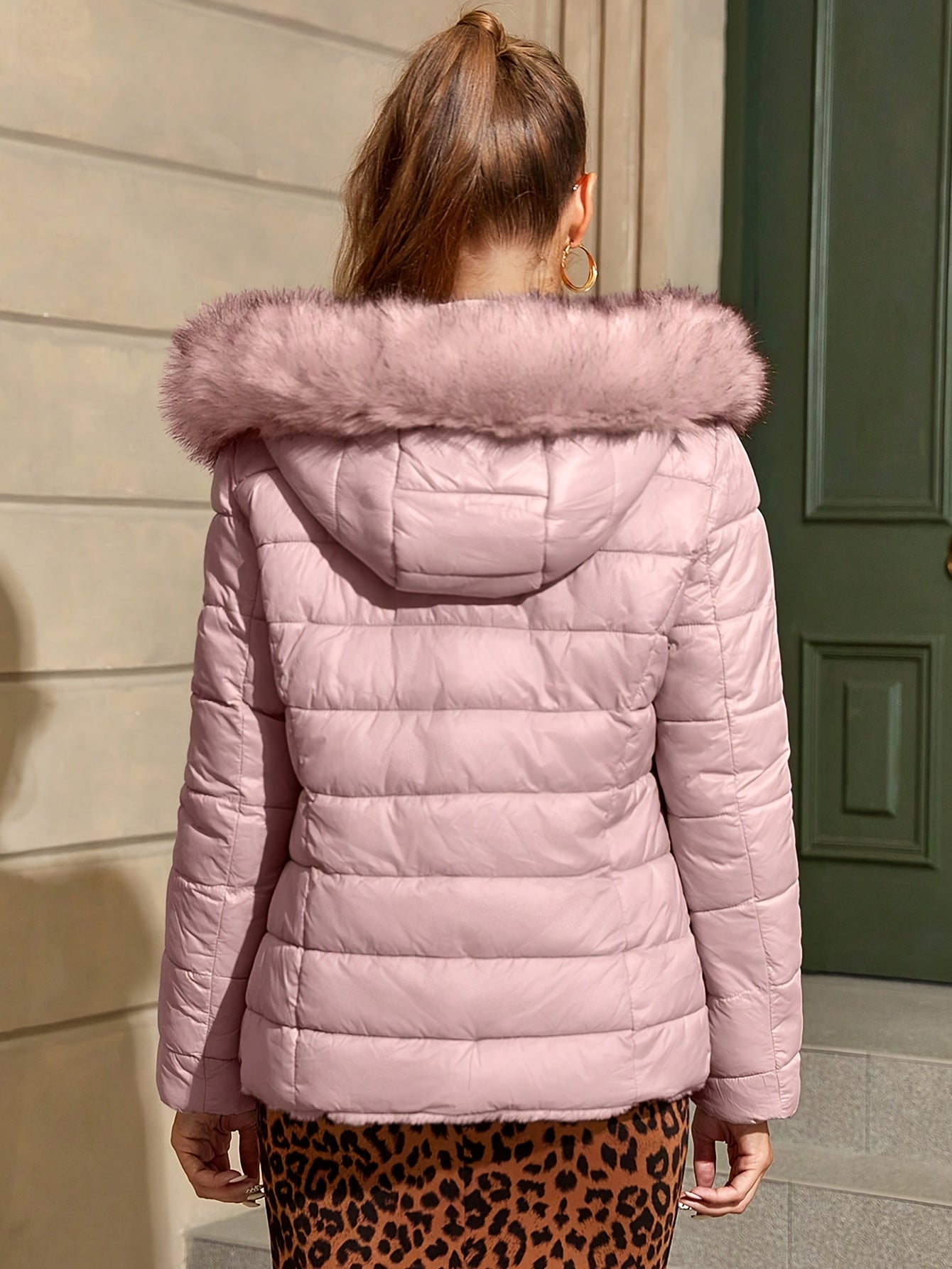 Women'S Heavyweight Winter Coat - Dual-Sided Reversible Jacket with Full-Zip Front, Hooded Collar, Two-Way Zipper Closure - Warm Outerwear for Cold Weather, Office, Travel - Elegant Brown Coat (Size & Wash Label in Pocket), L