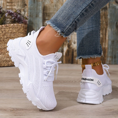 Women's Lightweight Lace-Up Fly-Woven Sneakers for Outdoor Running