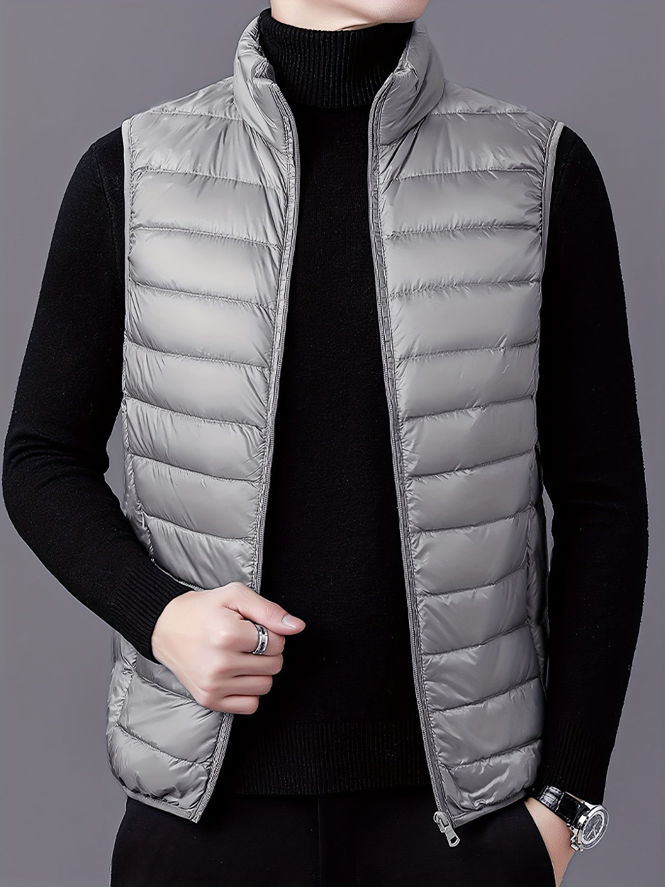 Men's Fashion Solid Color Single Vest, Youth Outdoor Sports Casual Jacket, Men's Spring Autumn Thin Stand Collar Cardigan Vest - ayq